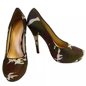 Jean-Michel Cazabat Womens Zilla Camouflage Pump Sequin Shoe Sz 9 39.5 Camo